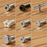 Close-up macro grid of PowerBoard switches, lights and tools — wooden busy board