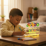 Young child drawing on Glow Nest LED light-up board — screen-free creative activity