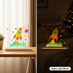 Glow Nest board before and after drawing — wipe-clean reusable LED art board for kids