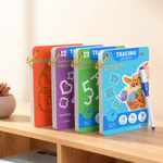 Four Little Nest card variants standing upright — Parent Nest wipe-clean learning cards